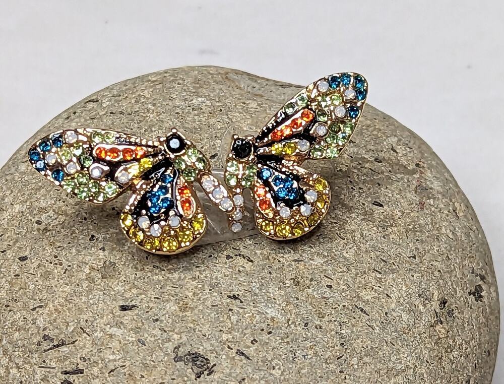 Butterfly Goldtone Post Earrings with Colorful Crystals